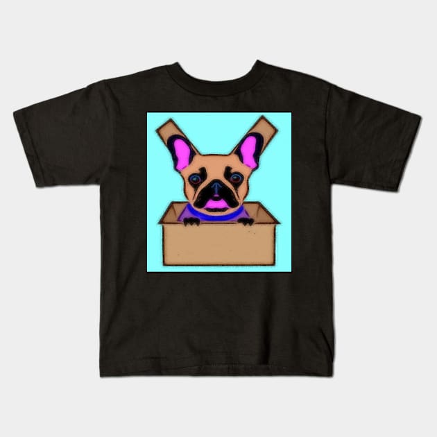 AI generated French Bulldog in cardboard box Kids T-Shirt by Catbrat